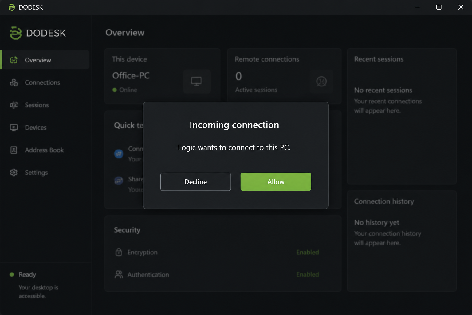 Incoming connection Allow and Decline